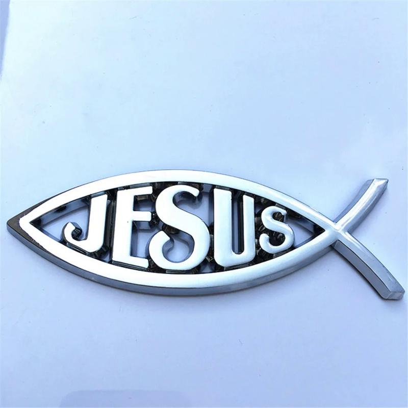 1PCS 14x4.5cm JESUS Fish Silver chrome Christian crafts ABS Car Sticker PEACE FAITH Emblem 3D Badge Decal Auto Accessories