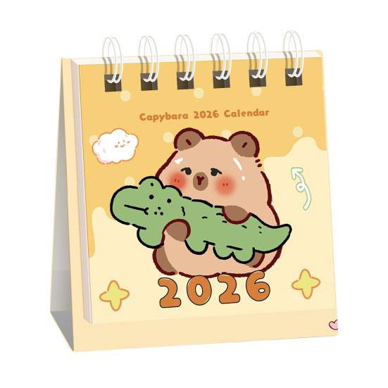 2026 Mini Tischkalender Kawaii Delfin Bär Katze Bilder Bürodeko mit Spiralbindung