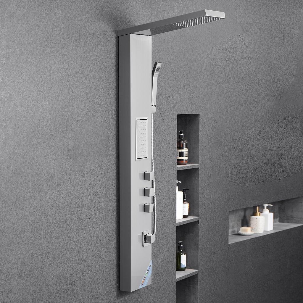 VEVOR Shower Panel Tower System with Rainfall Shower Head, 53 in Brushed Stainless Steel Shower Column, 3-Function Faucet