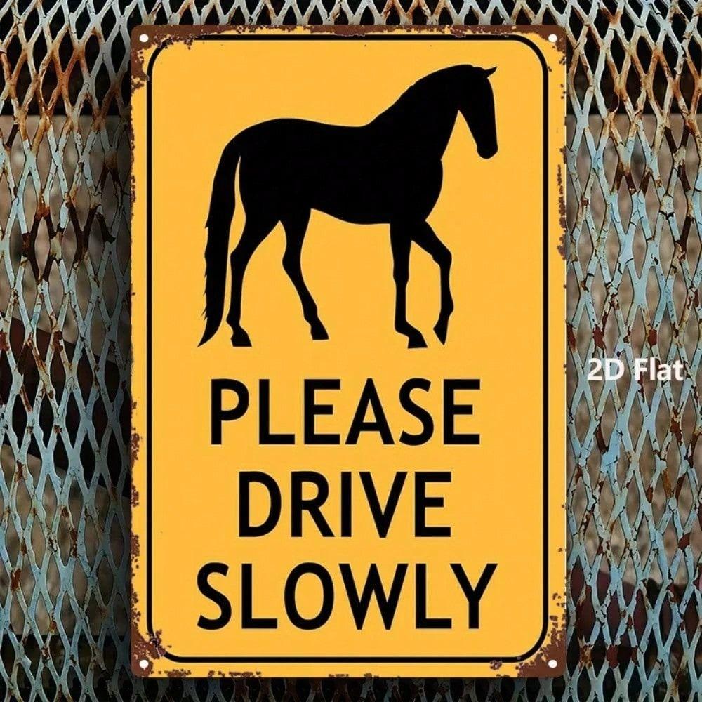 Slow Down Horse Metal Sign 8x12 Inch Garage Wall Decor Vintage Tin Plaque