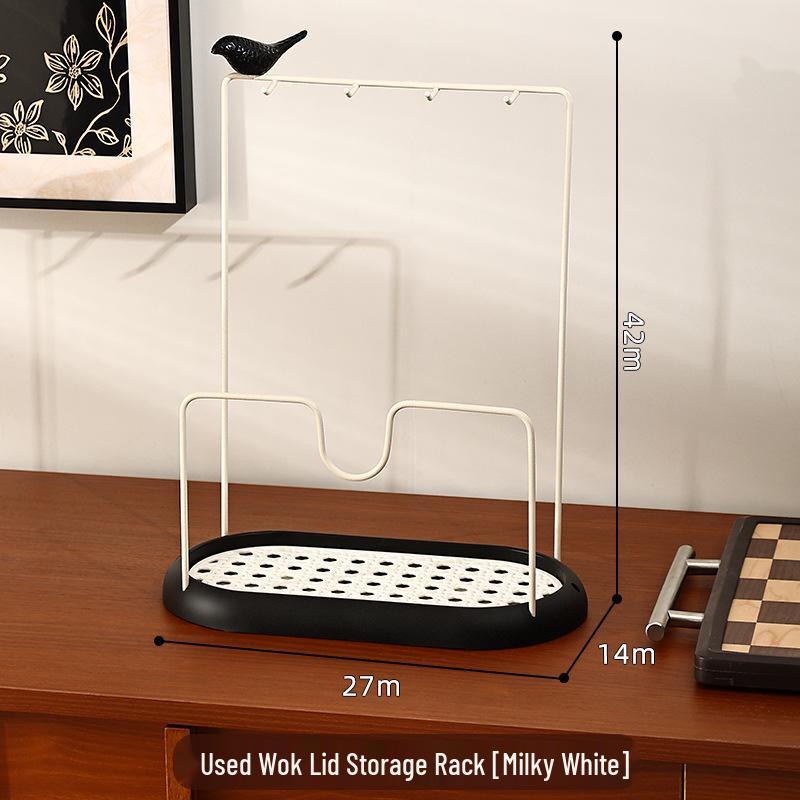 

Retro-Style Pot Lid Rack: Multi-functional Kitchen Storage with Drainage