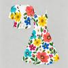 Women Plus Size Two Piece Dress Set Floral Printed V Neck Short Sleeve Tie Front Shrug Strappy Flared Dress White Blue