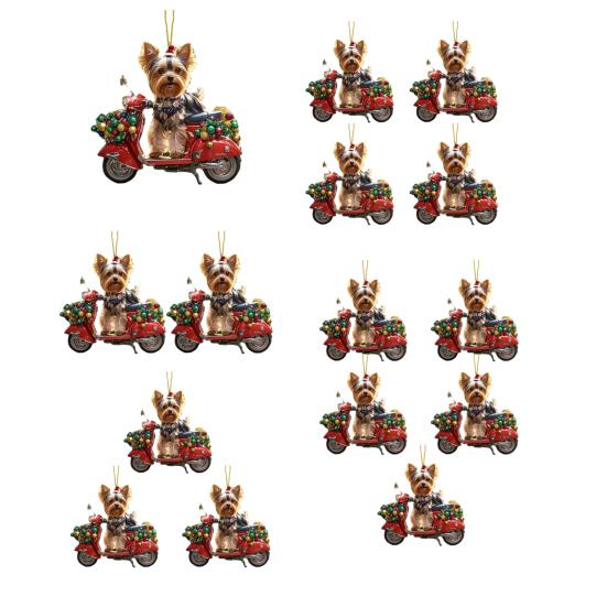 Christmas Dog Car Ornament 2D Flat Acrylic Pendant Rearview Mirror Charm Lifelike Puppy Car Ride Decor Puppy Lover Gift