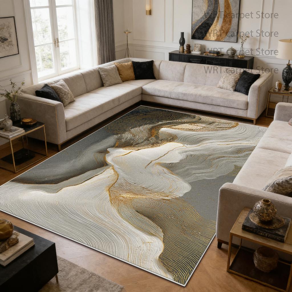 Moderner Luxus Gold gestreifter Wohnzimmerteppich Dekoration Zuhause Sofa Couchtische Flauschiger Großer Teppich Büro Rutschfeste Faltbare Matte