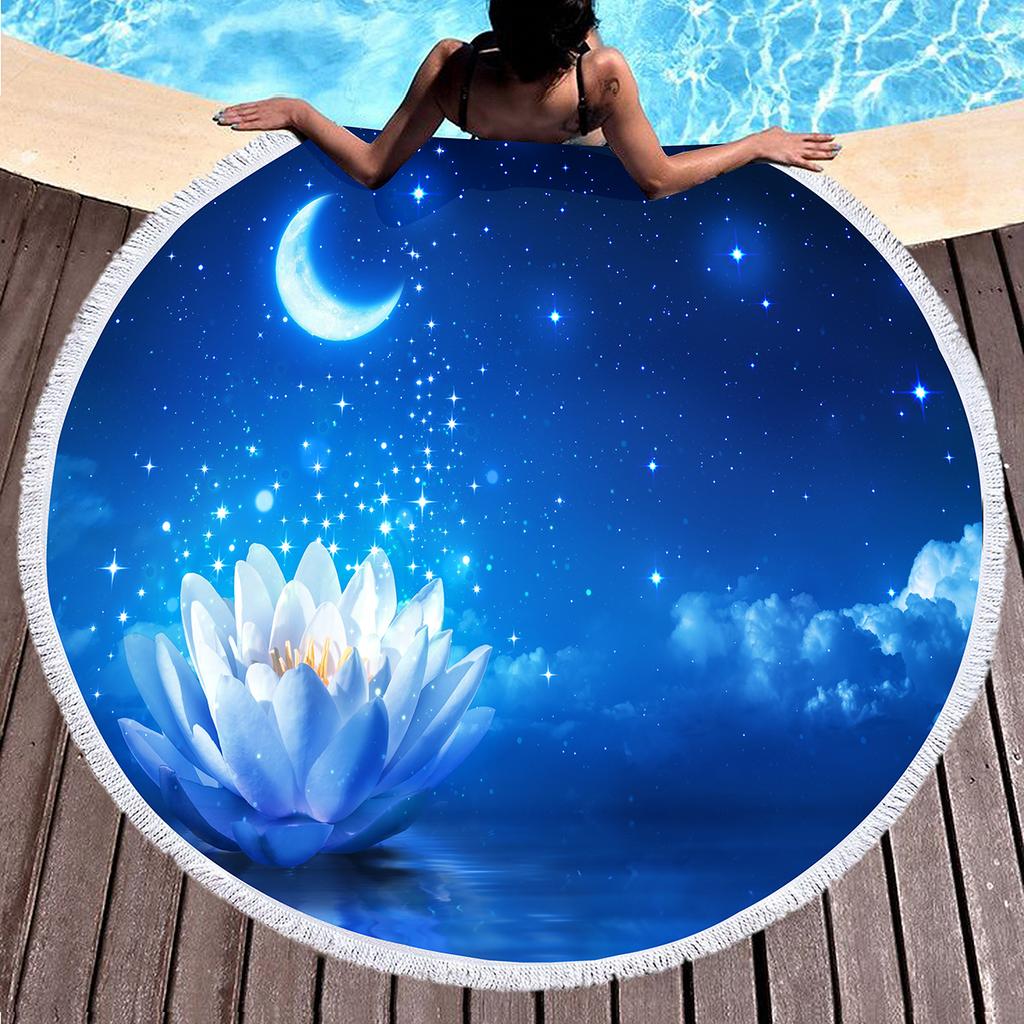 Oil Painting Round Beach Towel,Night Sky Star Moon Print Sand Resistant Beach Blanket,Absorbent Quick Dry Pool Towel Picnic Mat