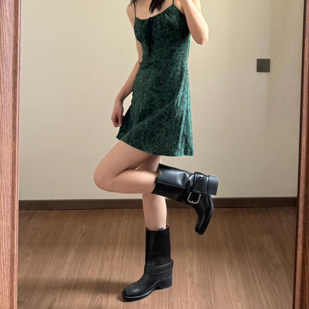 Cowhide Version~ Korean Wide Tube Leather Thick-soled Medium Tube Boots Women's Fat Mm Thick Leg Knight Boots Martin Western Boots Short Boots