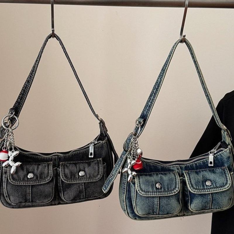 Modische Unterarmtasche Neue Retro Alte Jeanstasche Kleine Mädchen Baguette-Tasche Pendler-Schultertasche