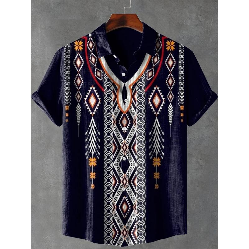 Men s Vintage Art Shirt Vintage Abstract 3D Geometric Print Short Sleeve Linen Casual Shirt Holiday Clothing S