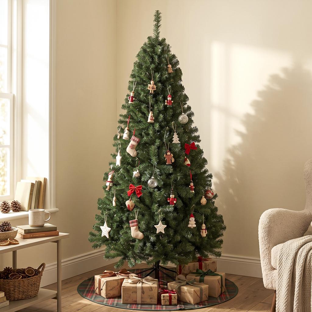 Artificial Christmas Tree 200cm with 1000 Branches, Foldable Base, Sectional Design, Easy to Assemble, Green
