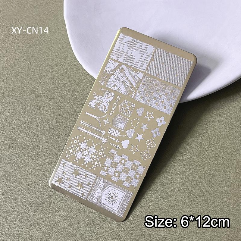 12X6Cm Golden Rectangular Nail Stamping Plates Bowknot Butterfly Flower Cat Designs Nail Art Template For Diy Nail Decor Stencil