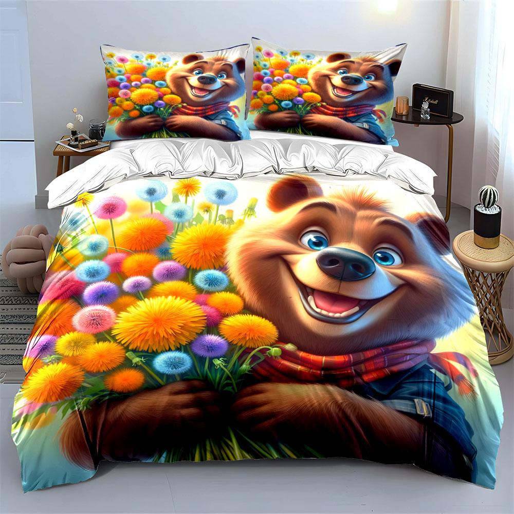 Colorful Bear-Themed Gift Set Exquisite Three-Piece Bedding Set Gift For Kids And Adults