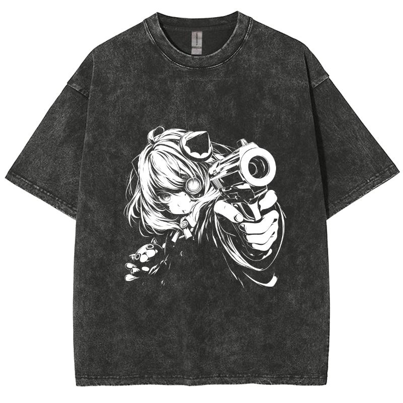 Японский Аниме Стиль Портрет Девушки Вишневый Цвет Женская Футболка Унисекс Свободный Оверсайз Дизайн С Коротким Рукавом Выстиранный Топ S