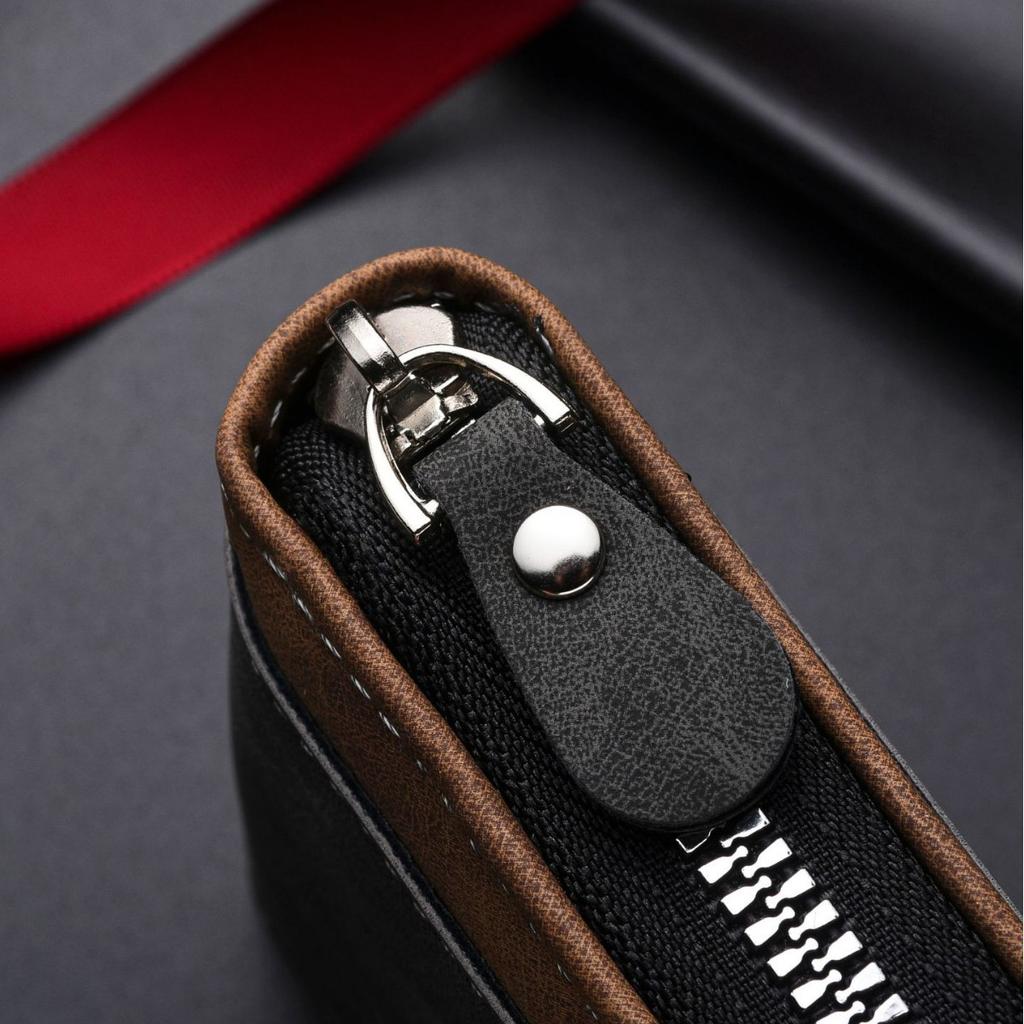 Schoolbag1011 New Men's Wallet, Short Retro Pu Zipper Men's Simple and Fashionable Large-capacity Card Bag Multi-function