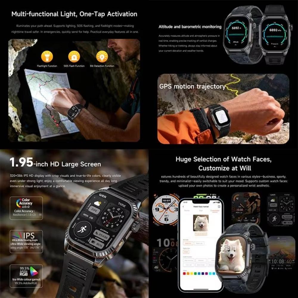 2026 New GPS Tracking Smart Watch 1.96inch HD Screen LED Flashlight Multiple Sport Modes Waterproof Bluetooth Call Smart Watch