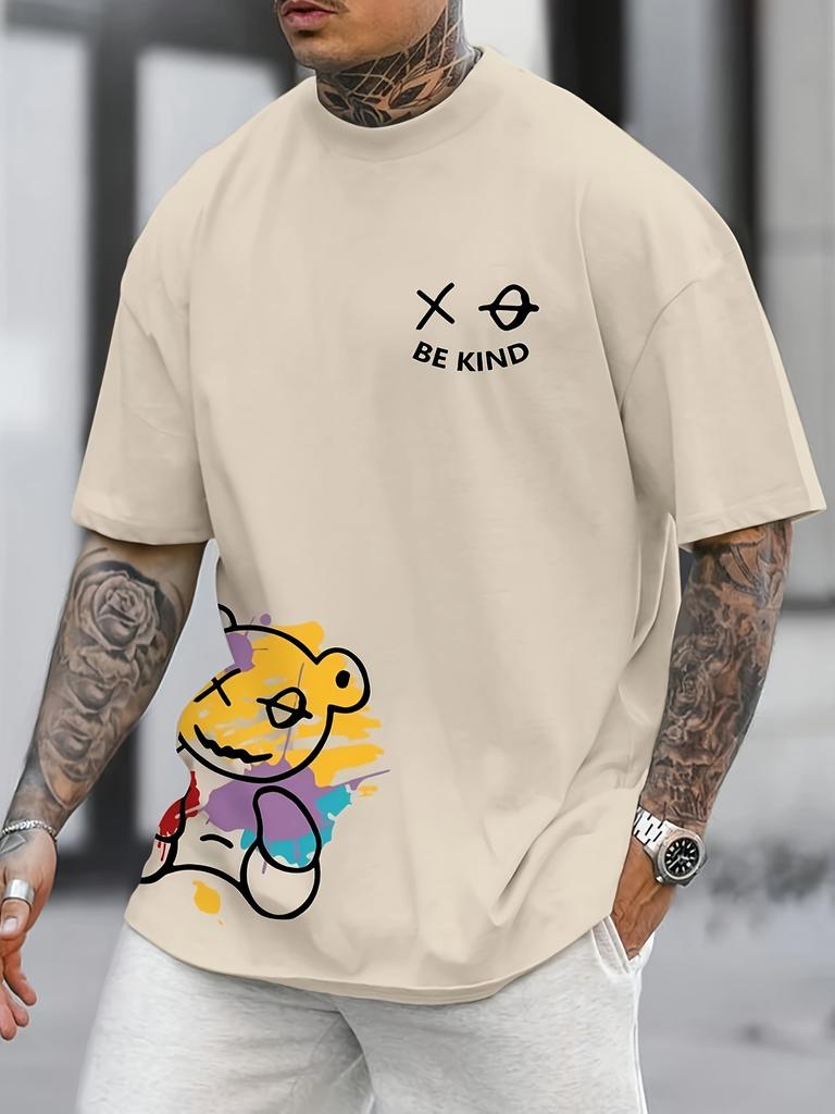 Mens 100 Cotton T Shirt with Bear Pattern Print Comfortable and Casual Suitable for Casual Outings and Holidays