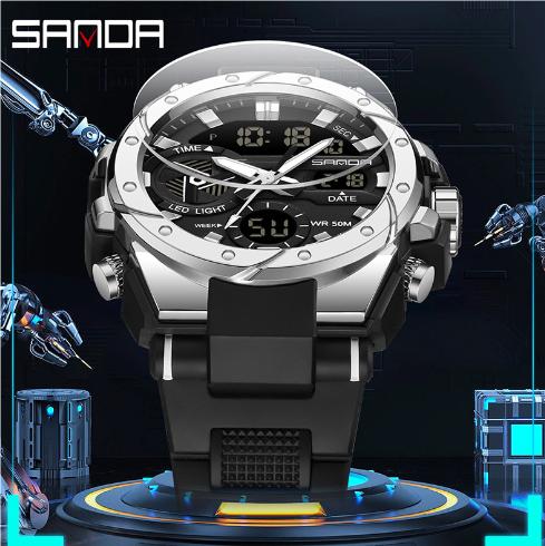 SANDA 3313 Brand Watch Men Sport Alarm Clock Waterproof Wristwatches Original Brand Men's Wristwatch Quartz Digital Watches
