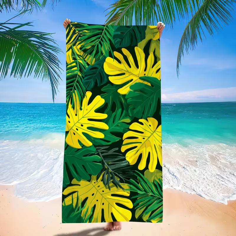 Tropical Hibiscus Palm Leaf Beach Towel Hawaiian Floral Botanical Print Quick Dry Towel Lightweight Absorbent Towel for Beach