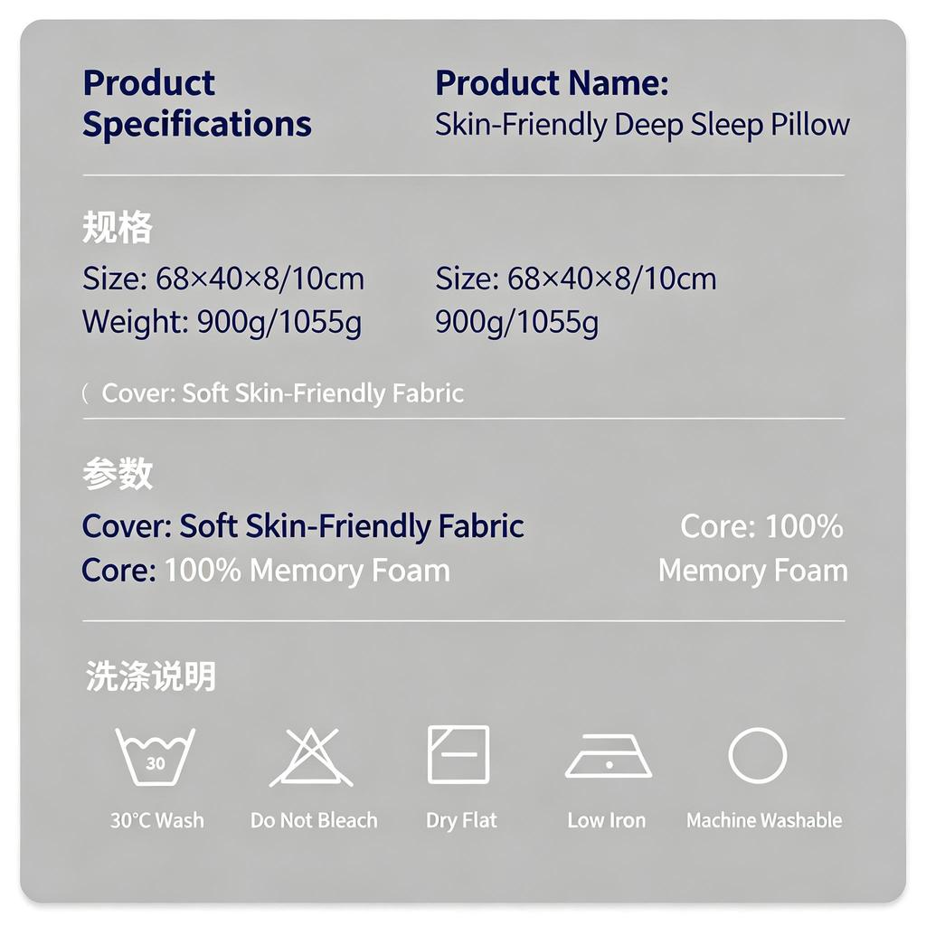 Deep‑Sleep Pro Hotel Memory Foam Pillow, Slow‑Rebound Zero‑Pressure Bed Sleeping Pillow