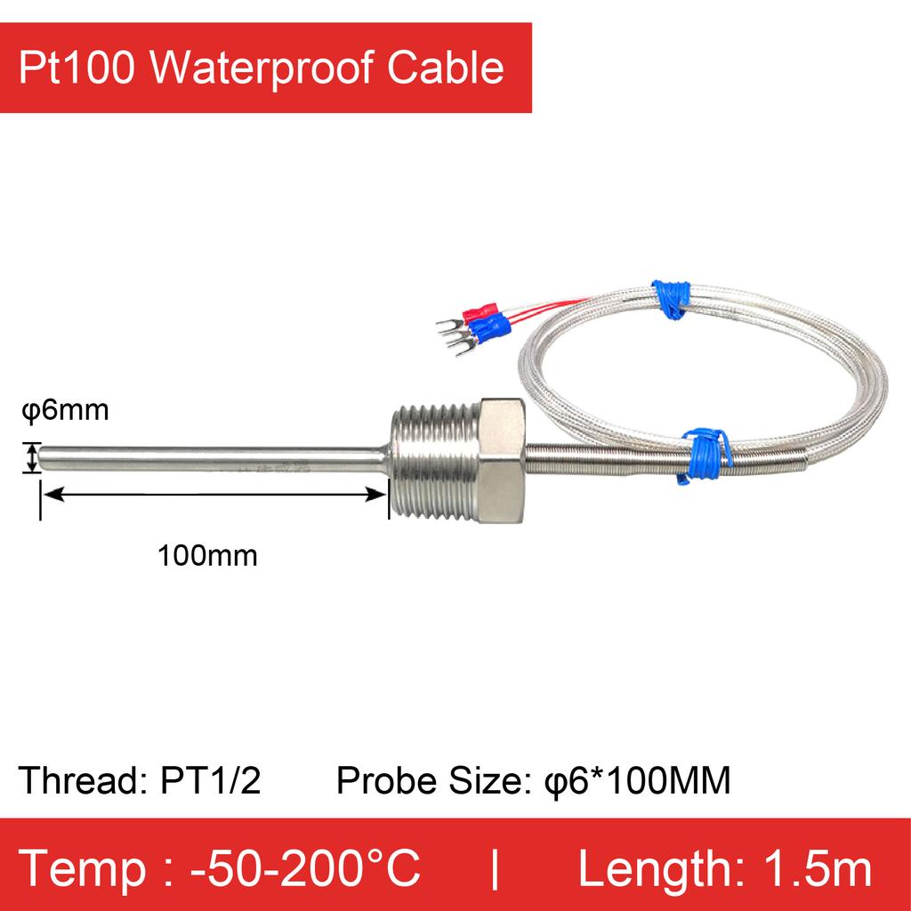Stainless Steel Threaded Pt100 Temperature Sensor Probe Waterproof High‑Temp RTD (-50°C- 420°C) Industrial Armor Cable 3‑Wire