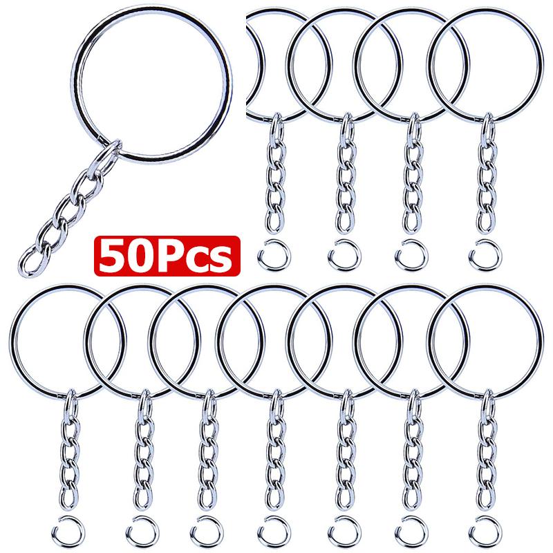 50 Stück Silberbeschichtete Metall Leere Schlüsselanhänger Schlüsselanhänger Sprengring Schlüsselanhänger Schlüsselhalter Ringe Damen Herren DIY Schlüsselanhänger Schlüssel Zubehör