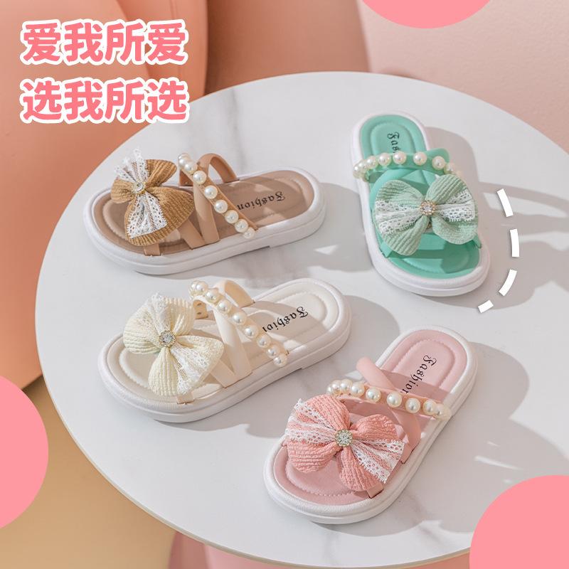 Princess shoes beach shoes girls drag summer new children little girl soft sole non-slip pearl outer wear versatile sandals