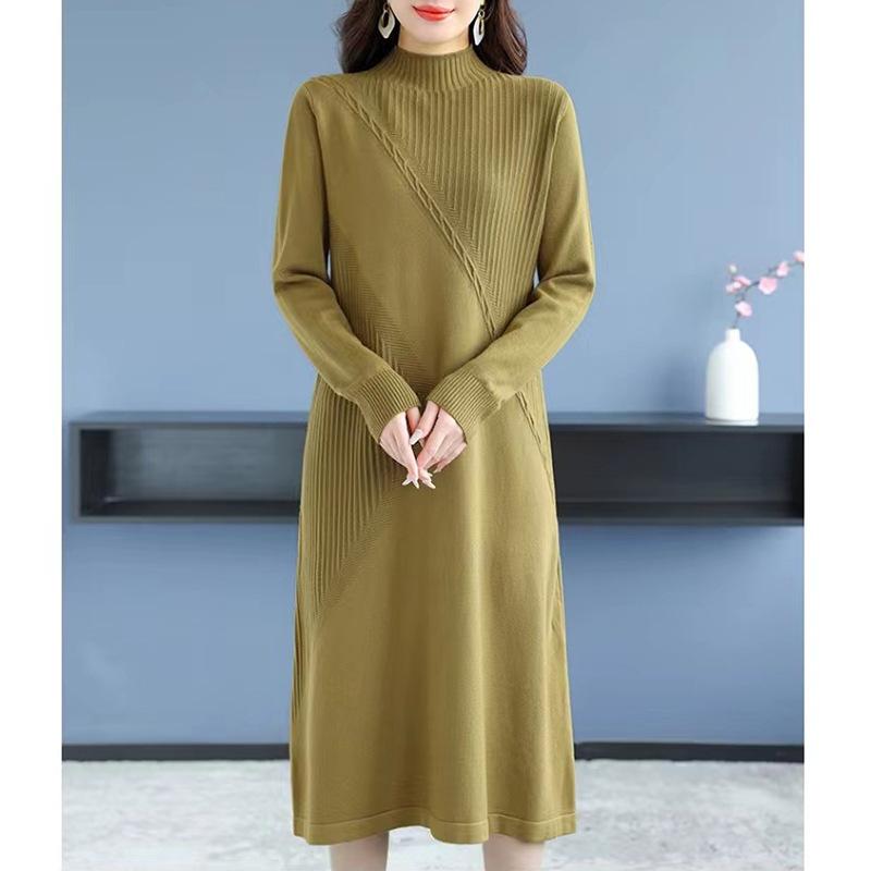 

Женское осенне-зимнее платье-свитер свободного кроя с полувысоким воротником, вязаное платье, длинный свитер, женский свитер 3XL