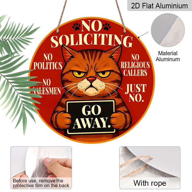 2D Flat 1pc Aluminum Decorative Piece Featuring a “No Soliciting” Design 7.87 Inches × 7.87 Inches Perfect for Decorating Bars, Kitchens, Cafes
