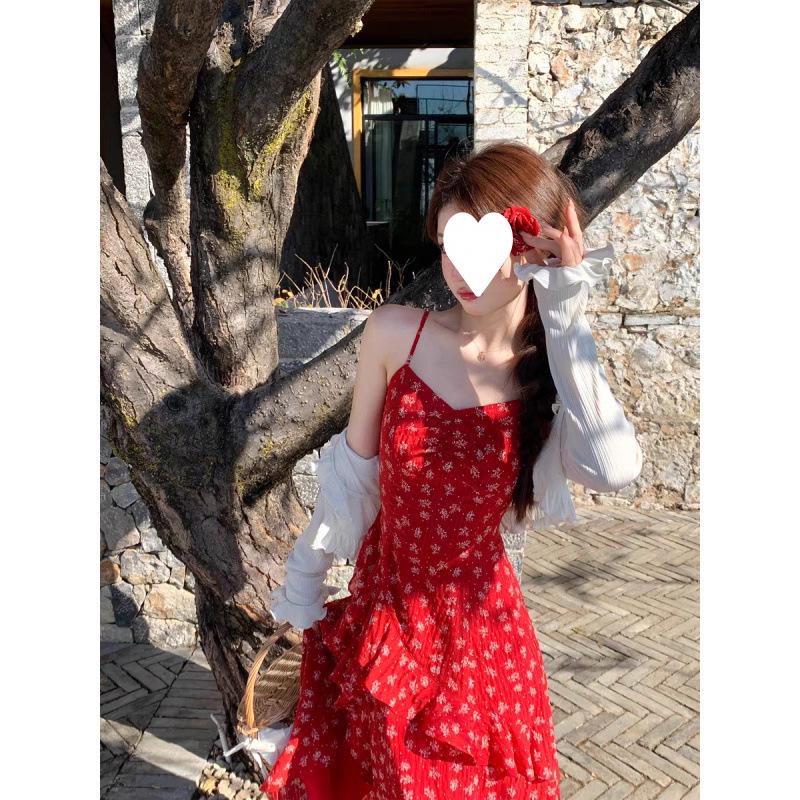 Spring/Summer 2025 Q Lady Red Floral Maxi Cami Dress with Slit