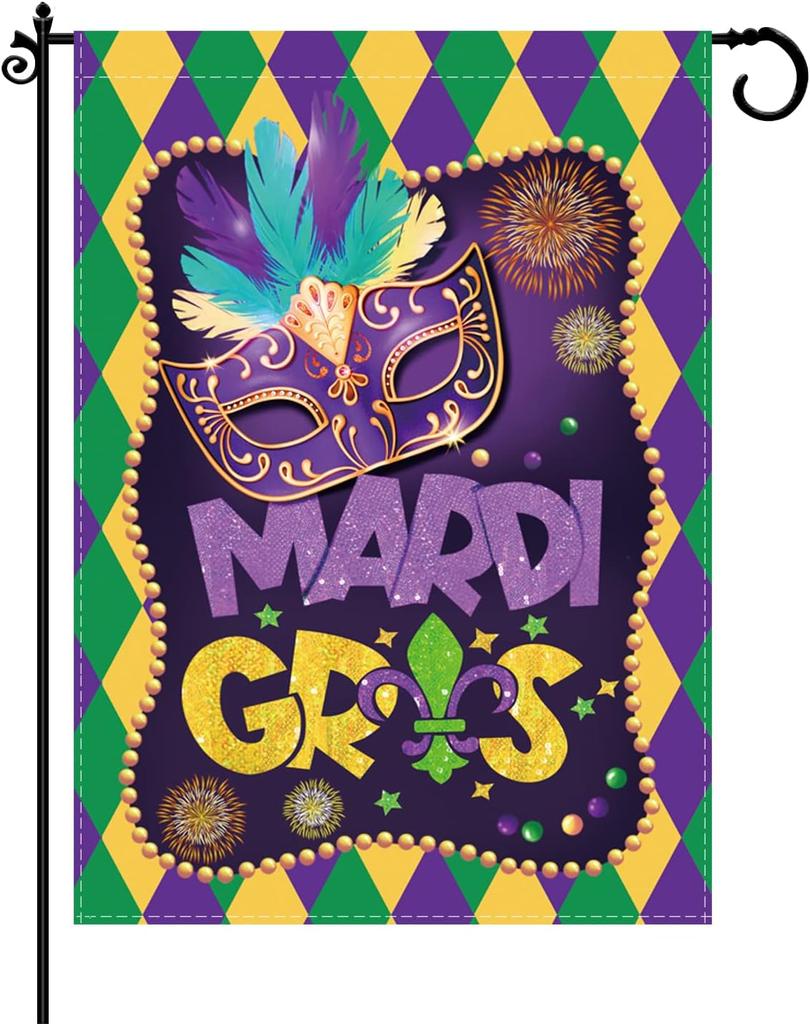 Mardi Gras Garden ag eur De Lis Masquerade Mask Double Sided Burlap Vertical Happy Mardi Gras Holiday Party Supplies Yar GGO