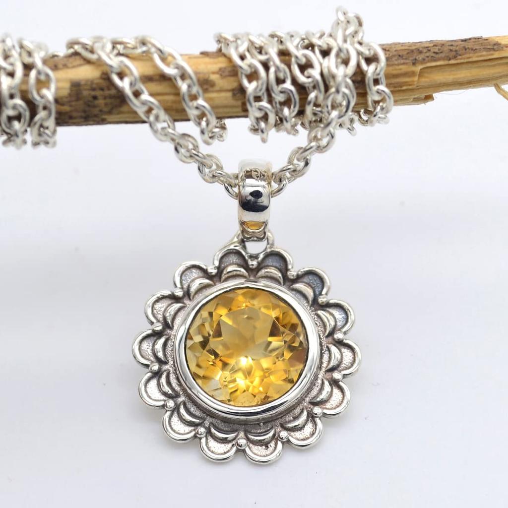 Citrine Gemstone Necklace With Chain 925 Sterling Silver Boho Jewelry, Handmade Jewelry, Anniversary Gift, Party Necklace, Bridesmaid Gift