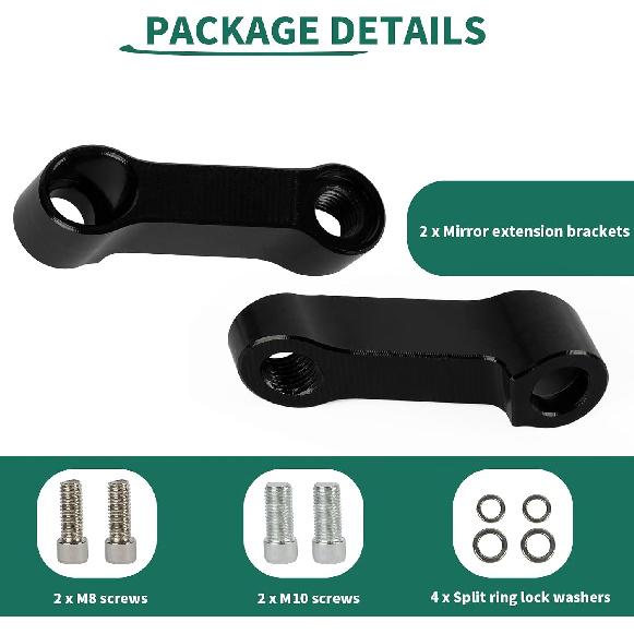 PSLER M10 Motorcycle Mirror Extenders Rear View Mirrors Riser Adapter | Handlebar Mount Extender Adapter for 10mm/8mm Apertures, Raises Rear View