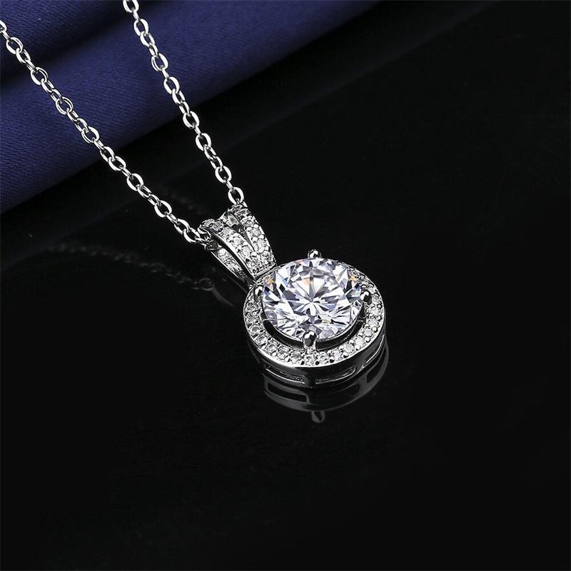 6.5mm S925 Sterling Silver Round Halo Pink Moissanite Pendant Necklace Fine Jewelry For Women