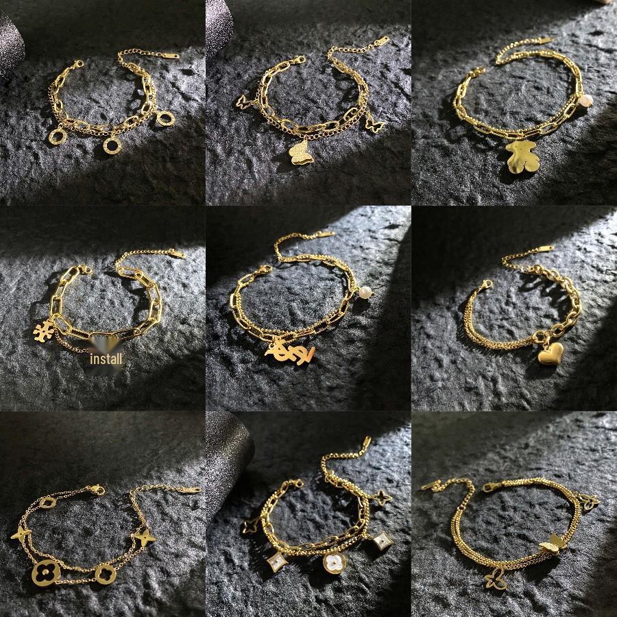 Europäischer & Amerikanischer Hip-Hop Stil Doppel-Lagen Titanarmband mit Römischen Ziffern & Kleeblatt-Anhänger