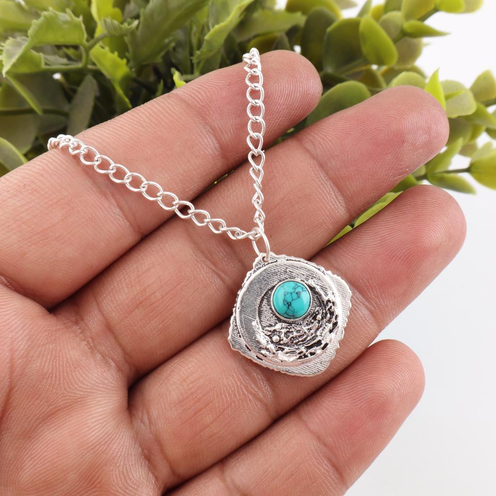 Megnasite Türkis Edelsteinschmuck, 925 Massiv Sterling Silber Anhänger, Handgefertigter Silberanhänger für Hochzeitsgeschenk