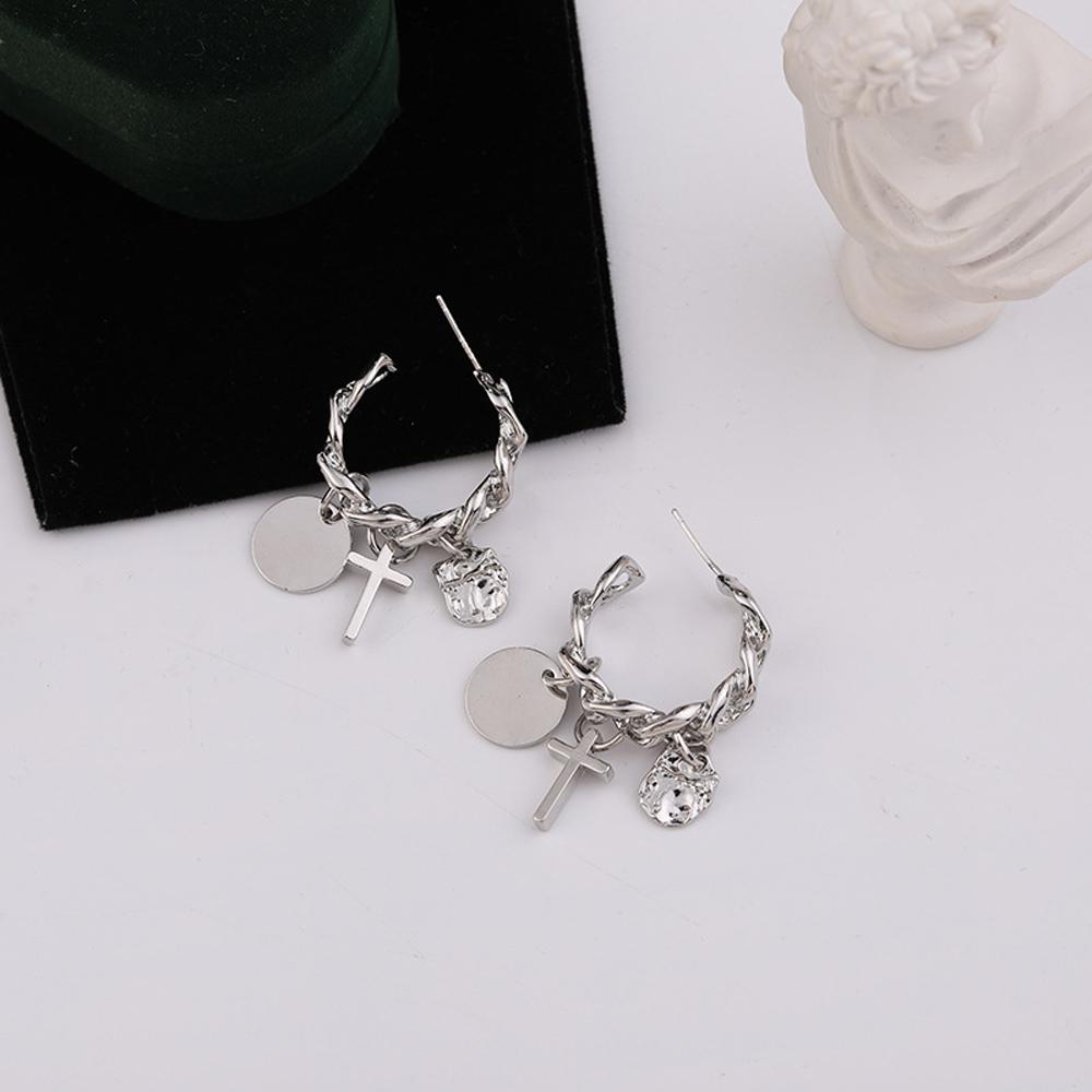 

Party Elegant Cool Punk Women Cross Geometric Chain Earrings Dangle Drop Earring Hoop Earrings серебряный