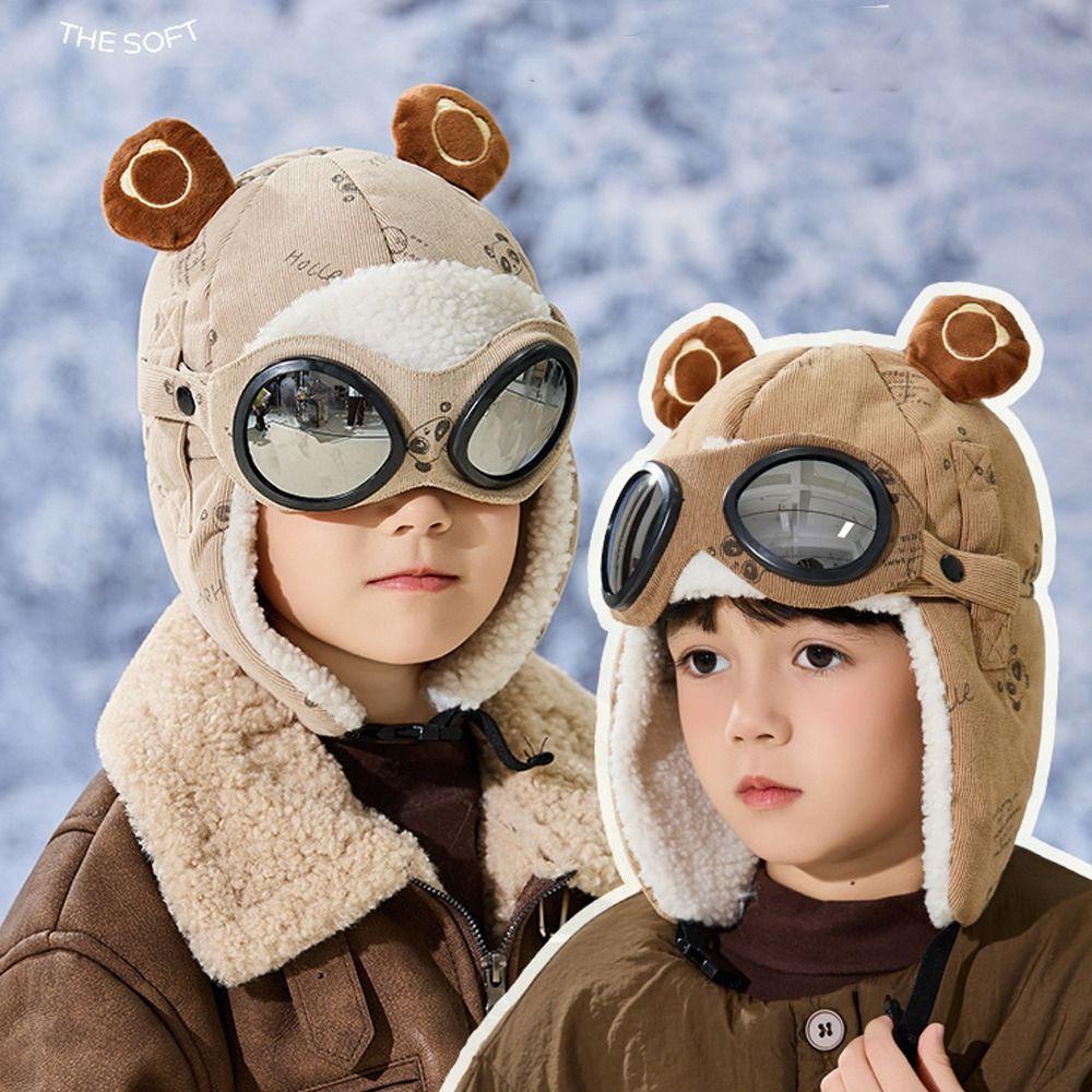 Cold Proof Children Pilot Hat Cute Cartoon Warm Hat Fashion Ear Protection Cap  Winter