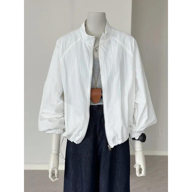 Jachetă de protecție solară cu mâneci lungi pentru femei coreene, jachetă sport de agrement pentru femei de primăvară-vară, palton de culoare uni, stil subțire, îmbrăcăminte exterioară pentru doamne