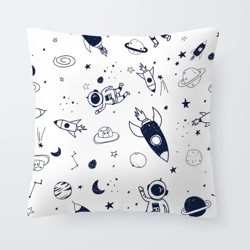 Astronaut Cat Planet Text Pillowcase Decoration Living Room Bedroom Sofa Pillowcase Creative Fun Cartoon Cushion Cover
