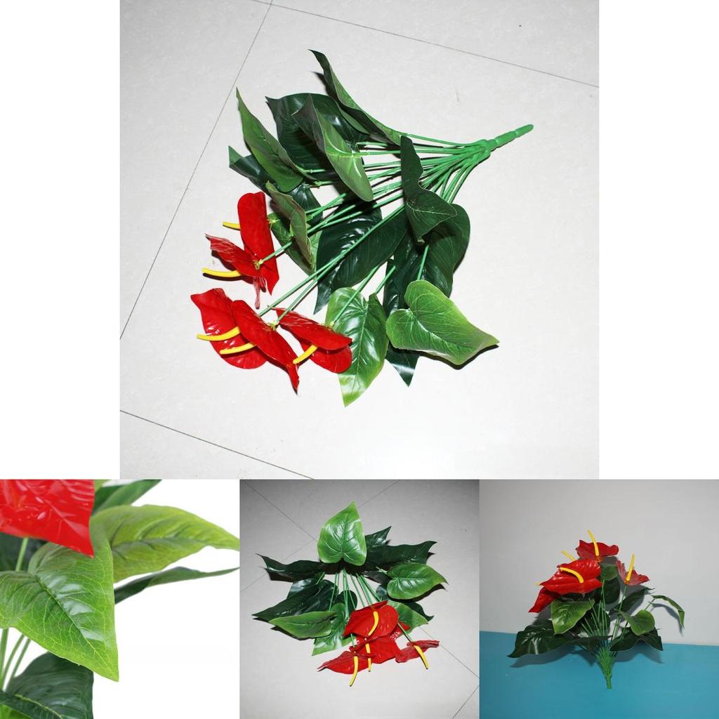 Anthurium Andraeanum Linden Artificial Green Plant With Silk Flowers For Home Decor And Gift Idea