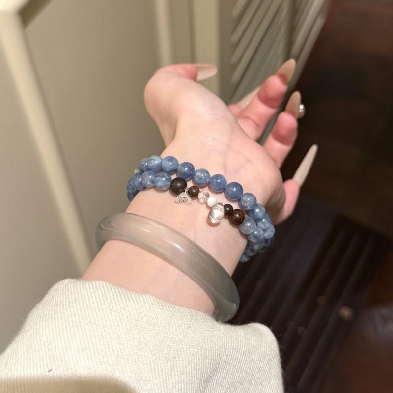 Natural Kyanite Double Circle Clear Quartz Bracelet Women Minimalist Elegant Delicate Beaded Jewelry Gift Friends