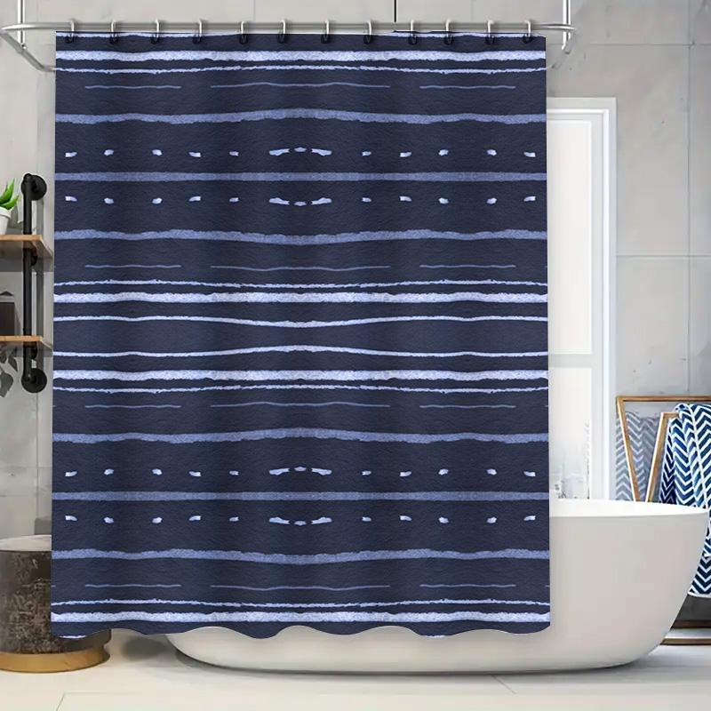 

Modern Blue Striped Shower Curtain Bath Decor For Bathroom Washable Fabric Water-Resistant Shoji Curtain Set (Navy) W60H190(CM)-1 Pcs