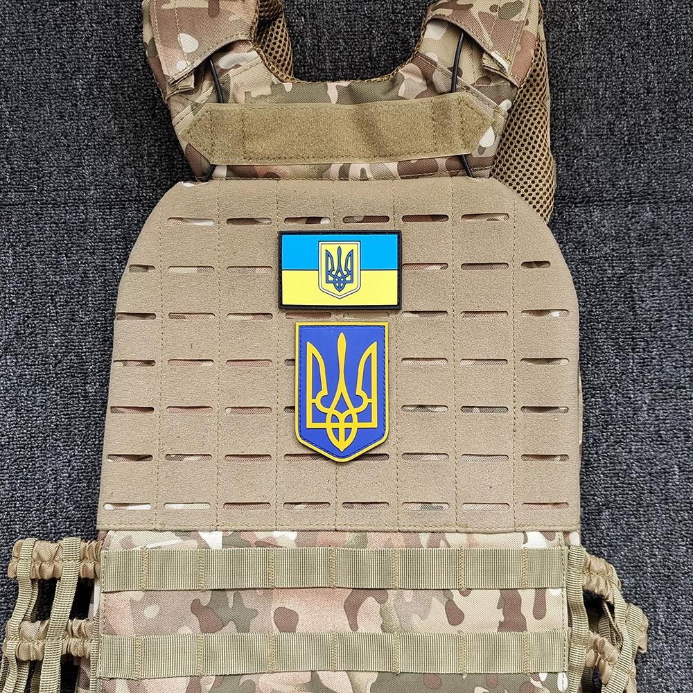 Ukraine, Gold Trident Blue and Yellow Flag Embroidered Velcro Badge Backpack Cloth Sticker PVC Rubber Badge