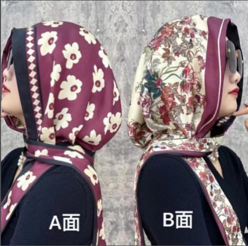 Spring and summer new double-layer double-sided satin silk scarf, hat, sunscreen headscarf, hat, streamer temperament, bag head hat, Feiling