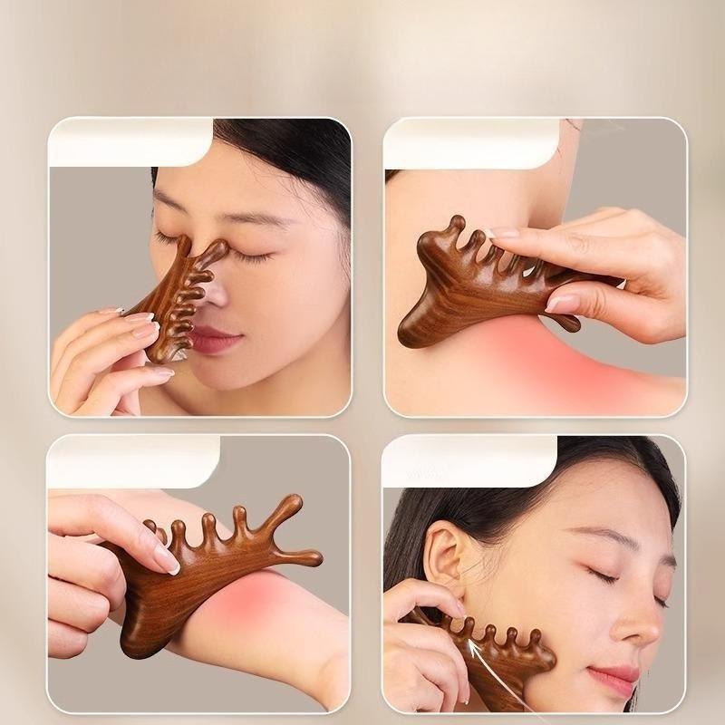 4-in-1 Scalp Massager Comb and Head Therapy Tool for Hair Loss, Gua Sha Meridian Relaxation - Premium Sandalwood Comb for Facial