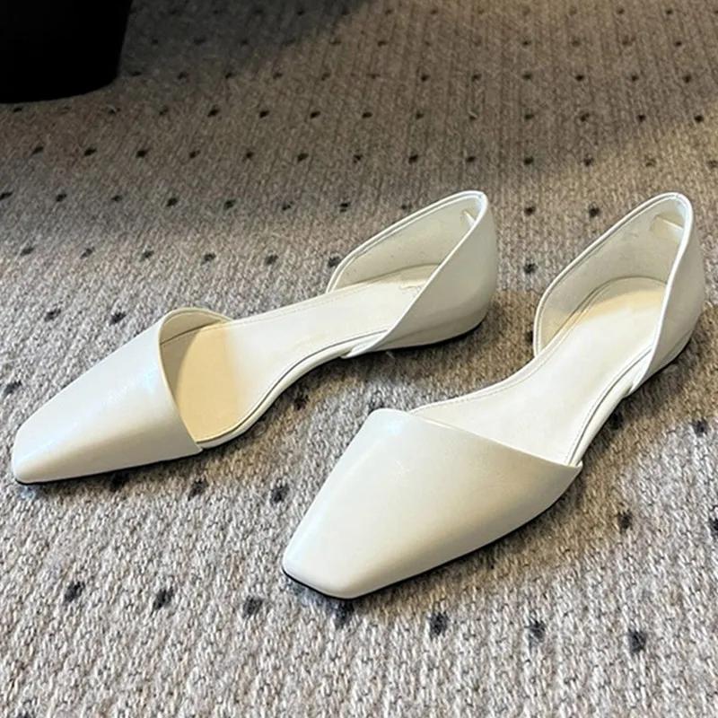 Высококачественные ретро кожаные туфли-балетки Женская мода Косой квадратный носок Ажурные мюли Сандалии Дизайнерские Уютные балетки Лоферы 35 4479₽