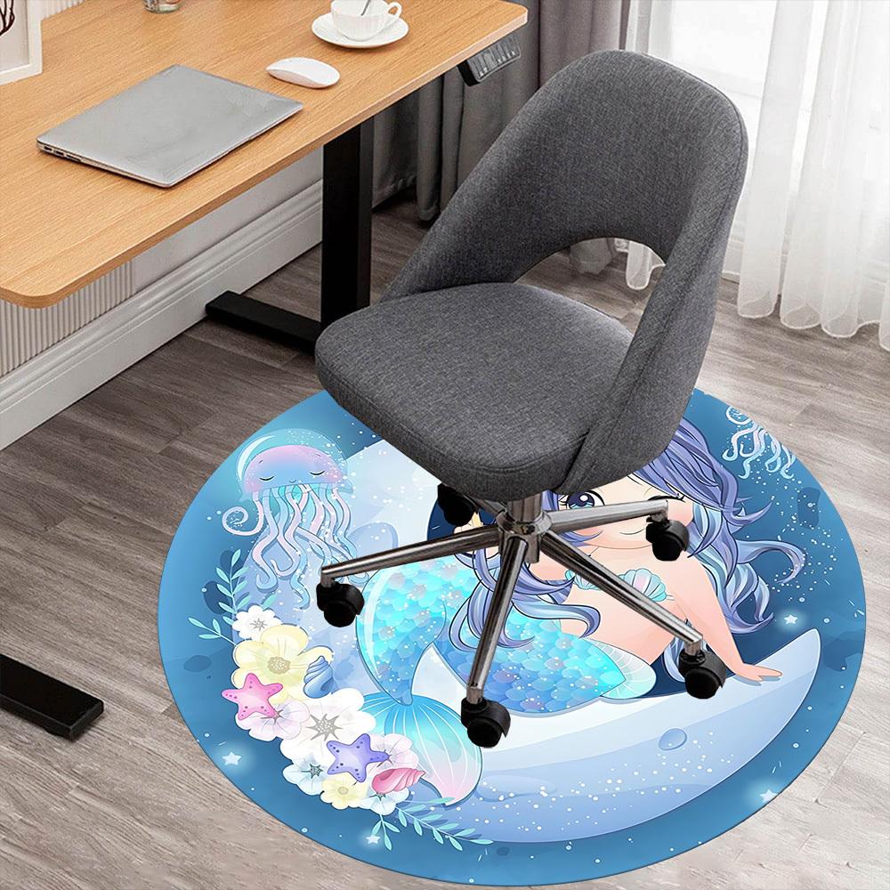 1pc Mermaid Starfish Round Chair mat Area Rug - Non-Slip, Floor Mat for Office, Bedroom, and Indoor Decor c1125436