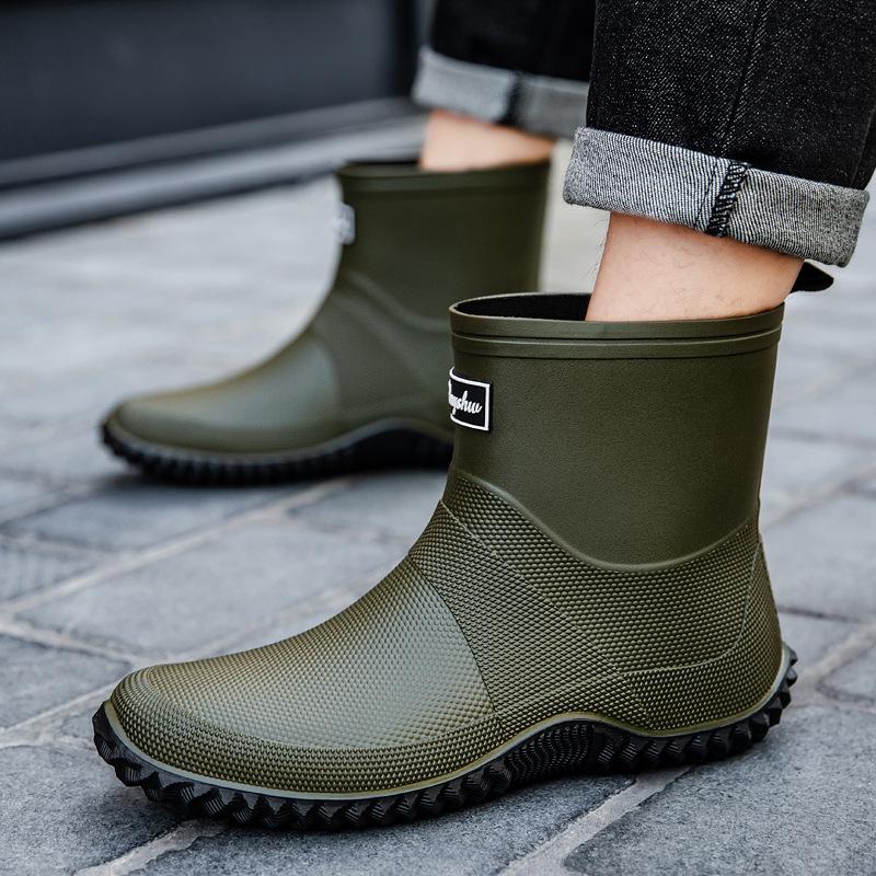 Men's Waterproof Non-slip Rain Boots - Durable, Eco-friendly PVC Ankle Overshoes for Outdoor Commuting