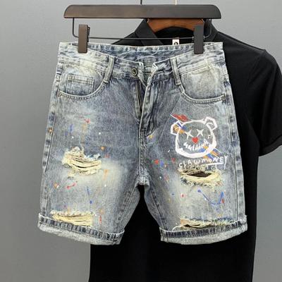 Man Denim Shorts Graphic Hip Hop Multi Color Short Jeans Pants for Men Korean Fashion Xl Vintage Thin Trend  Summer Jorts