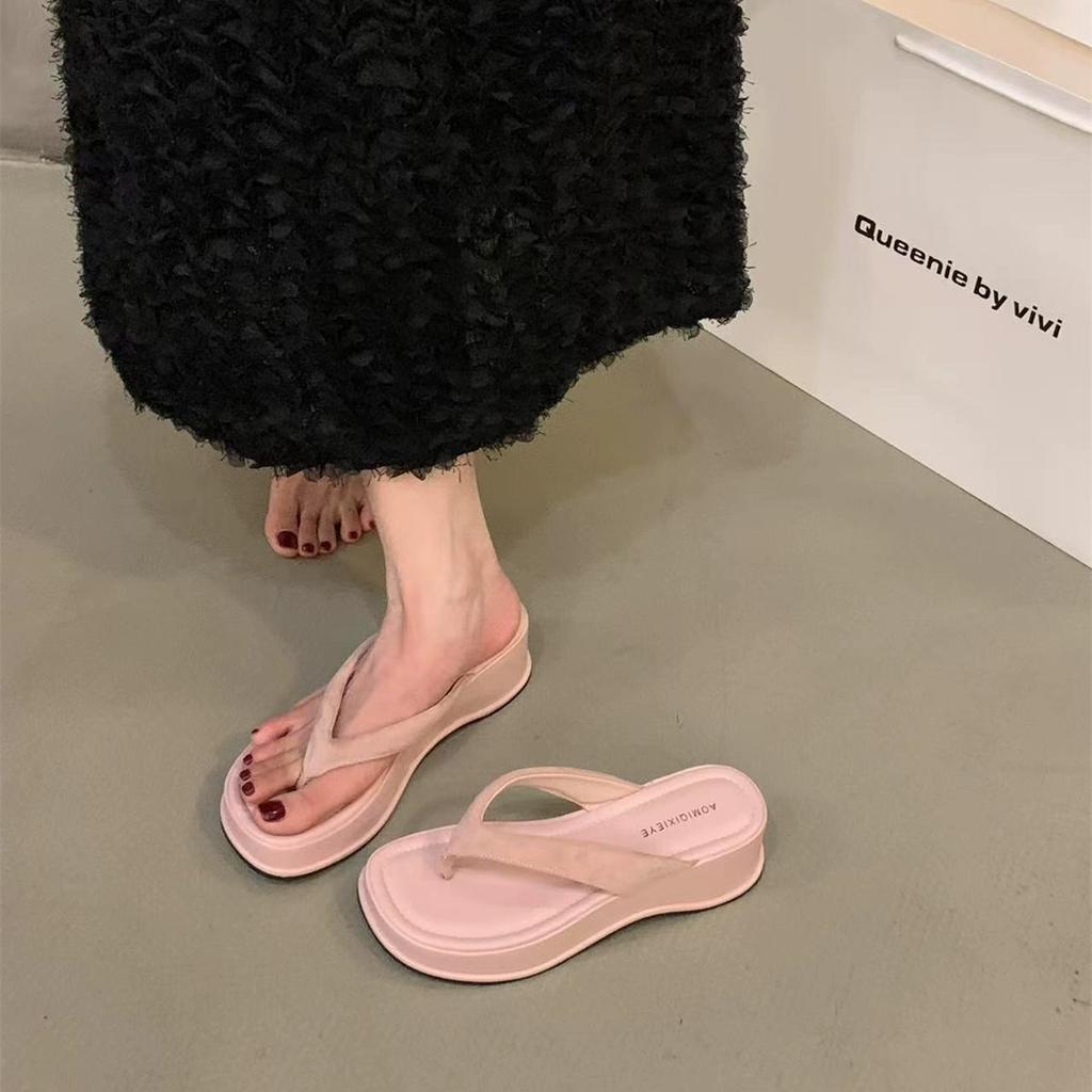 Wedge Heel High Heel Silver Pinch Flip-flop Shoes Women's Shoes Outer Wear 2025 Summer Platform Heightening Shoes Sandals