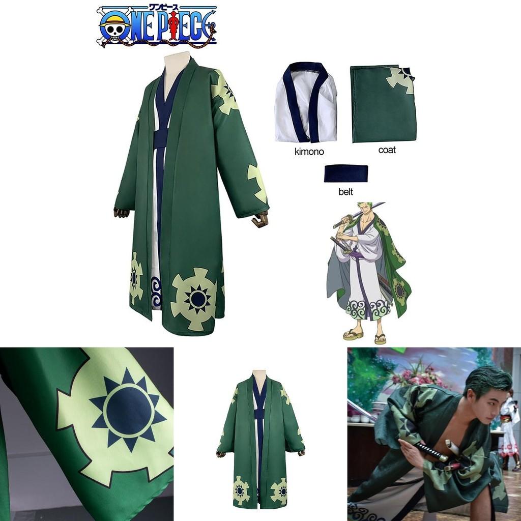 One Piece Roronoa Zoro Cosplay Kostüm Hochwertiger Kimono Robe Vollanzug für Halloween und Themenpartys